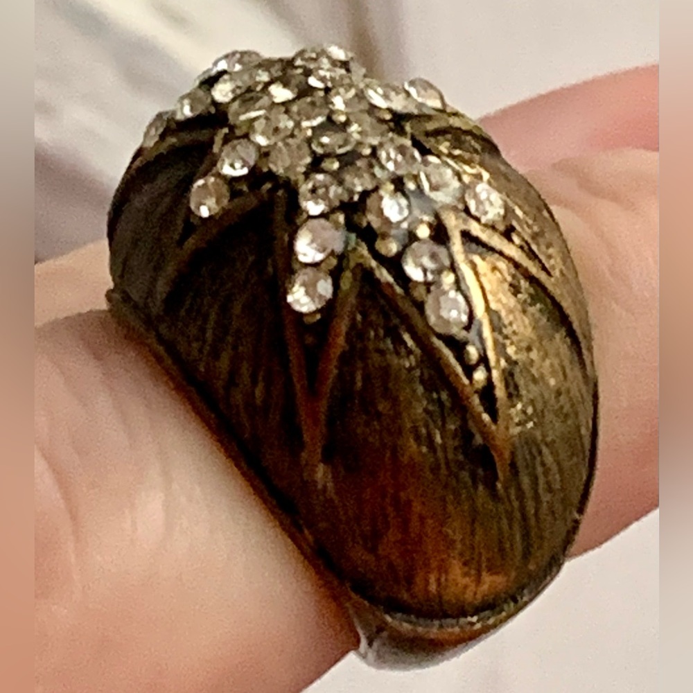 Unique Clear Crystal Star Woodland Brass Ring Unisex Mens Jewelry Women’s Ring - Picture 2 of 11